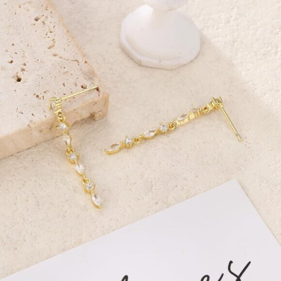 ⚡Dainty Gold Silver Dangle Earring for Women Long Hanging CZ Hypoallergenic Gift - Picture 6 of 7